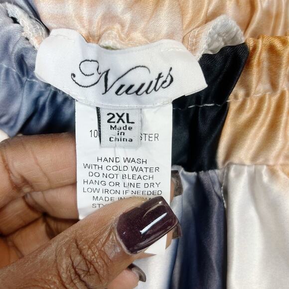 Nuuts Abstract Satin Flare Maxi Skirt Multicolor 2XL | Boho‎ Festival A-Line - Picture 10 of 13